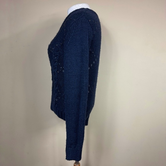 Parker Betsey Woven Leather Crewneck Cable Knit Sweater in Navy Blue Size Medium - Picture 5 of 9